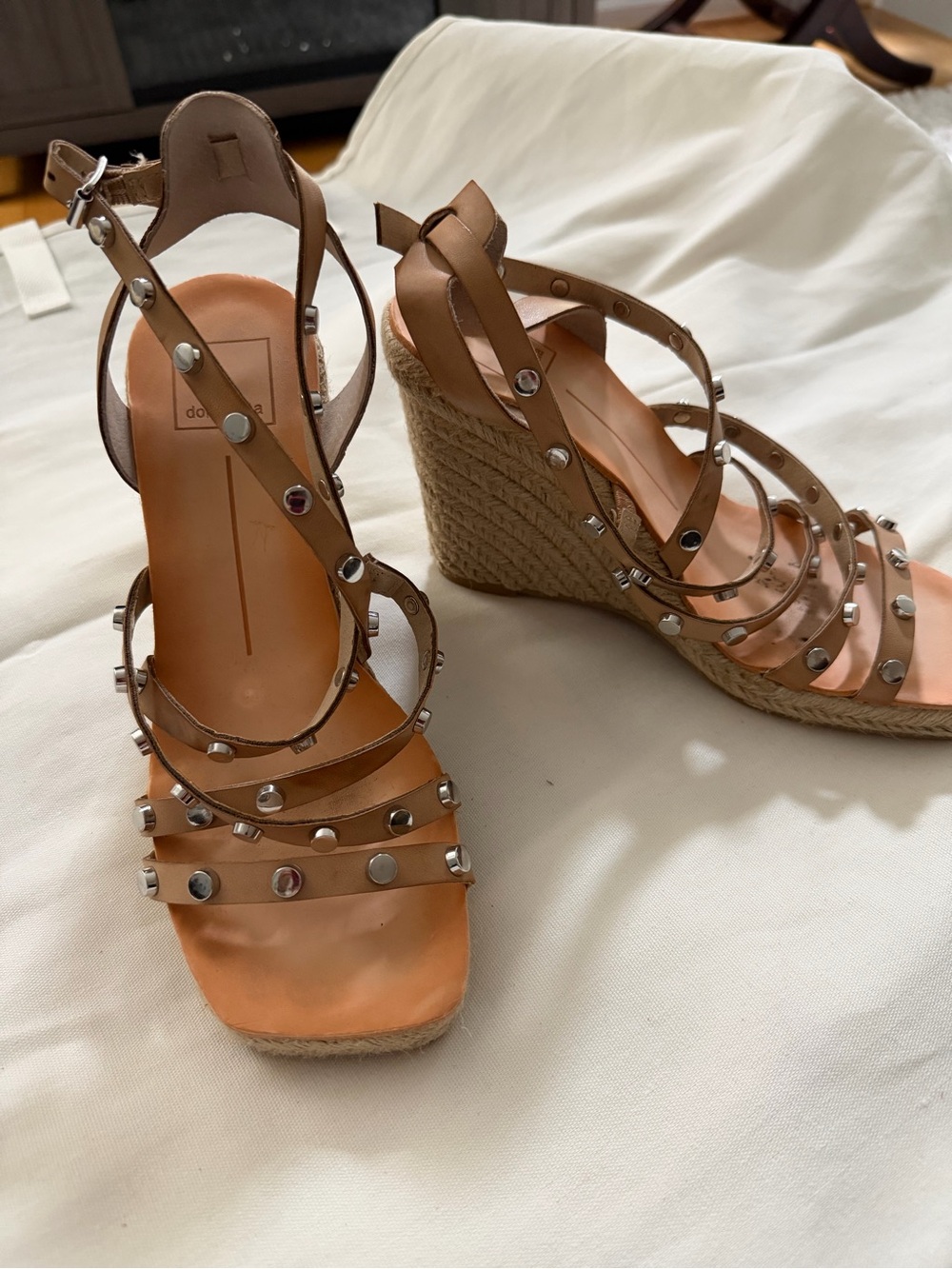 Studded Tan Wedge Sandals